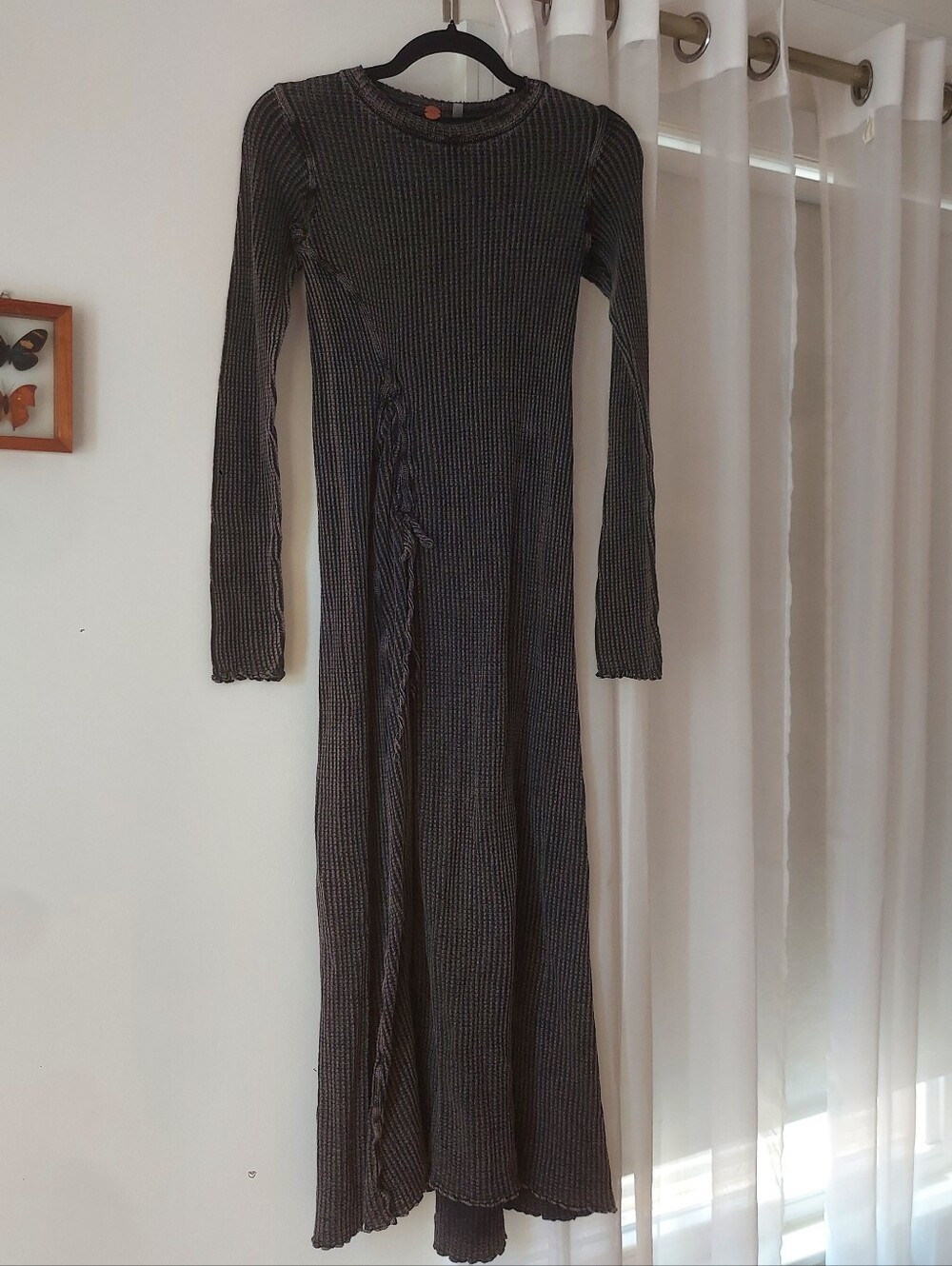 Free People One Grunge XS Maxi Dark Steel Gray Dress Thermal